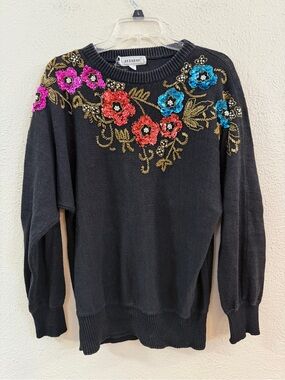 Vintage black crew sweater with elaborate beading